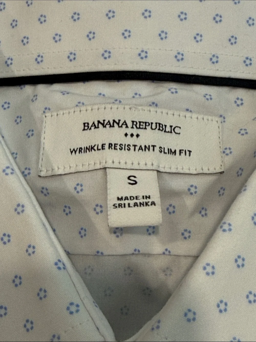 Banana Republic White Button-Down Shirt with Micro Blue Dot Print - Men’s Small